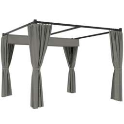 Rackhams 3 x 3m Moving Canopy Metal Pergola, with Curtains - Grey - thumbnail 1