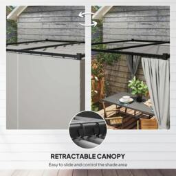 Rackhams 3 x 3m Moving Canopy Metal Pergola, with Curtains - Grey - thumbnail 4