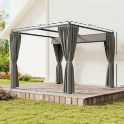 Rackhams 3 x 3m Moving Canopy Metal Pergola, with Curtains - Grey - thumbnail 3