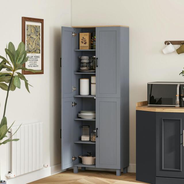 Rackhams Modern Kitchen Cupboard Storage Cabinet with 4 Shelves, Black - Grey - image 1