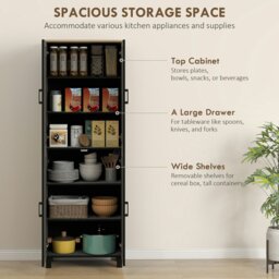 Rackhams Modern Kitchen Cupboard Storage Cabinet with 4 Shelves, Black - Grey - thumbnail 4