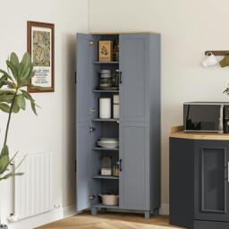 Rackhams Modern Kitchen Cupboard Storage Cabinet with 4 Shelves, Black - Grey - thumbnail 1