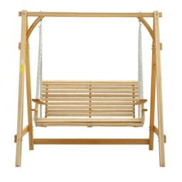 Rackhams 2 Seater Garden Swing Seat, Wooden Swing Chair Bench with Cup Holders for Outdoor Porch Patio, Natural - thumbnail 6