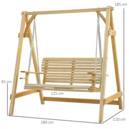 Rackhams 2 Seater Garden Swing Seat, Wooden Swing Chair Bench with Cup Holders for Outdoor Porch Patio, Natural - thumbnail 2