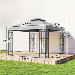 Rackhams 3 x 3(m) Patio Gazebo Canopy Garden Pavilion, Light Grey - 3x3 m - Gazebo - Light Grey - thumbnail 3