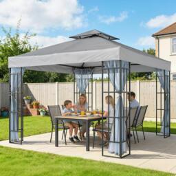 Rackhams 3 x 3(m) Patio Gazebo Canopy Garden Pavilion, Light Grey - 3x3 m - Gazebo - Light Grey - thumbnail 1