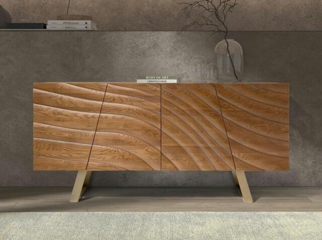 Rackhams Sideboard in light walnut and polished gold-coloured steel 3298 - image 1