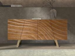 Rackhams Sideboard in light walnut and polished gold-coloured steel 3298