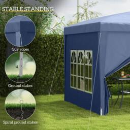 Rackhams 3 x 3 m Garden Pop Up Gazebo, Wedding Party Tent Marquee, Water Resistant Awning Canopy with Sidewalls, Windows, Carry Bag, Blue - thumbnail 6