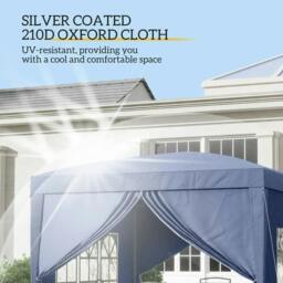 Rackhams 3 x 3 m Garden Pop Up Gazebo, Wedding Party Tent Marquee, Water Resistant Awning Canopy with Sidewalls, Windows, Carry Bag, Blue - thumbnail 5