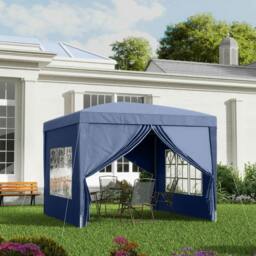 Rackhams 3 x 3 m Garden Pop Up Gazebo, Wedding Party Tent Marquee, Water Resistant Awning Canopy with Sidewalls, Windows, Carry Bag, Blue - thumbnail 2