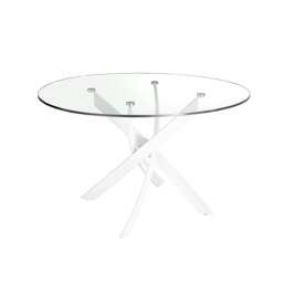 Rackhams Round tempered glass and white steel dining table 1138 - Ø130 x 75 - thumbnail 3