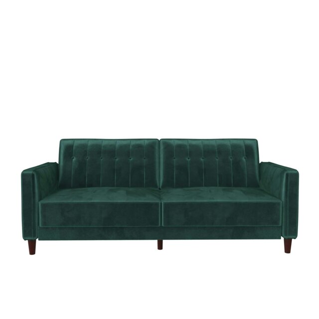 Rackhams Pin Tufted Transitional 3 Seater Sofa Bed - Velvet Green - Green - image 1