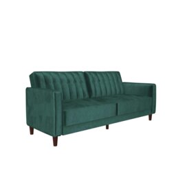Rackhams Pin Tufted Transitional 3 Seater Sofa Bed - Velvet Green - Green - thumbnail 3