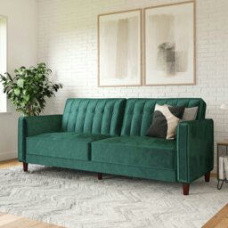 Rackhams Pin Tufted Transitional 3 Seater Sofa Bed - Velvet Green - Green - thumbnail 2