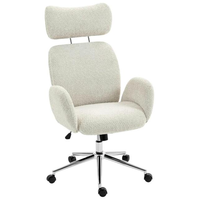 Rackhams Office Chair with Adjustable Headrest, Spring Pack, Curved Line, Boucle Fabric - Pale Grey