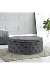 Rackhams Tufted Round Cocktail Footstool - Grey - thumbnail 5