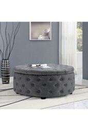 Rackhams Tufted Round Cocktail Footstool - Grey - thumbnail 2