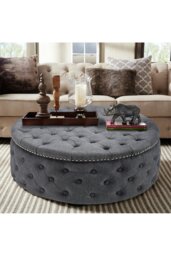Rackhams Tufted Round Cocktail Footstool - Grey - thumbnail 6