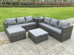 Rackhams 7 Seater Dark Mixed Grey Rattan Corner Sofa Outdoor Garden Furniture With 2 Coffee Table Footstool - thumbnail 2