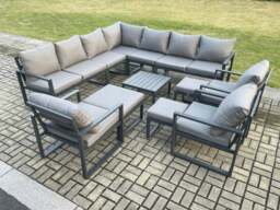 Rackhams 13 Seater Outdoor Garden Furniture Set Aluminium Lounge Corner Sofa Square Coffee Table 3 Pcs Chair Sets with 3 Footstools Dark Grey - thumbnail 1