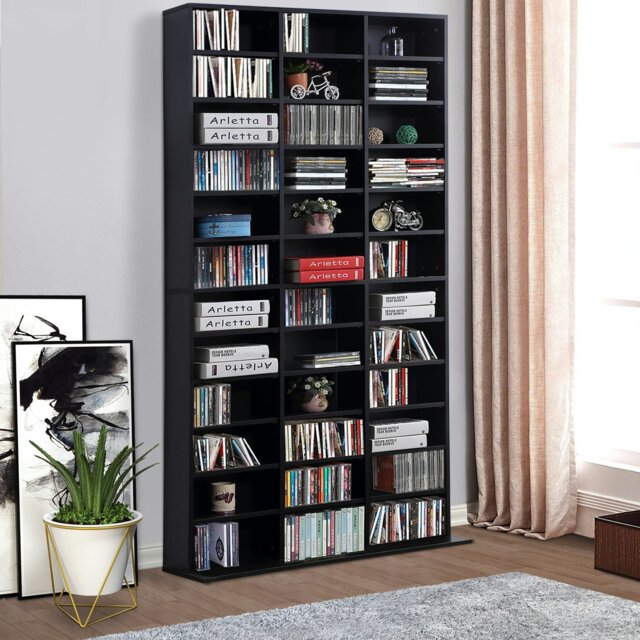 Rackhams CD DVD Media Storage Shelves Display Shelf Racks Wooden Frame - Black - image 1