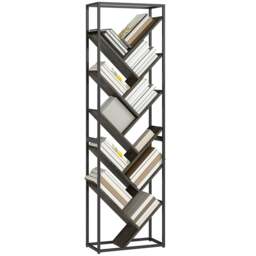 Rackhams 10 Tier Tree Bookshelf Industrial Tall Bookcase Rustic Brown Black - White and gold - thumbnail 6