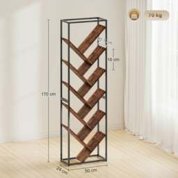 Rackhams 10 Tier Tree Bookshelf Industrial Tall Bookcase Rustic Brown Black - White and gold - thumbnail 3