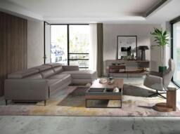 Rackhams Relax corner sofa in dark grey leather 6125/6126 - Left - thumbnail 4