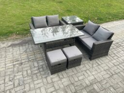 Rackhams PE Wicker Rattan Garden Furniture Set Love Sofa Outdoor Rectangular Dining Table 2 Small Footstool Side Table Dark Grey Mixed - thumbnail 2