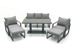 Rackhams Outdoor Aluminium Garden Furniture Set with Adjustable Rising Lifting Dining Table 3 Seater Sofa 2 Chair 2 Big Footstools Dark Grey - thumbnail 2