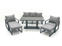 Rackhams Outdoor Aluminium Garden Furniture Set with Adjustable Rising Lifting Dining Table 3 Seater Sofa 2 Chair 2 Big Footstools Dark Grey - thumbnail 1