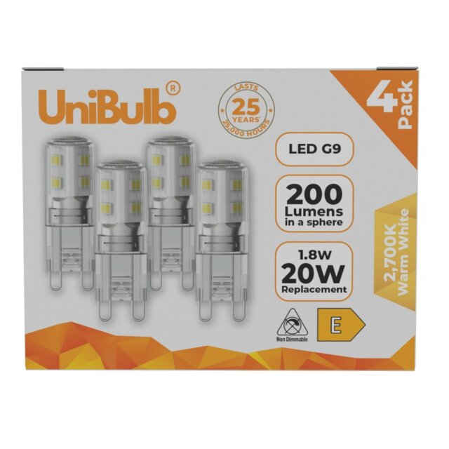 Rackhams LED G9 200lm 1.8W 2700K (Warm White) Light Bulb - Pack of 4 - image 1