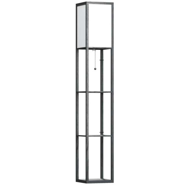 Rackhams Floor Lamp with Shelves and Top Light, Modern Corner Standing Lamp with TC Fabric Lampshade for Living Room, Bedroom, Bulb not Included, Black - image 1