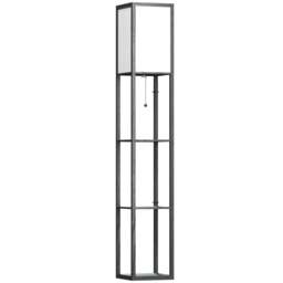 Rackhams Floor Lamp with Shelves and Top Light, Modern Corner Standing Lamp with TC Fabric Lampshade for Living Room, Bedroom, Bulb not Included, Black - thumbnail 1