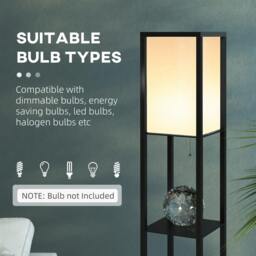 Rackhams Floor Lamp with Shelves and Top Light, Modern Corner Standing Lamp with TC Fabric Lampshade for Living Room, Bedroom, Bulb not Included, Black - thumbnail 6