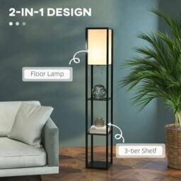 Rackhams Floor Lamp with Shelves and Top Light, Modern Corner Standing Lamp with TC Fabric Lampshade for Living Room, Bedroom, Bulb not Included, Black - thumbnail 4