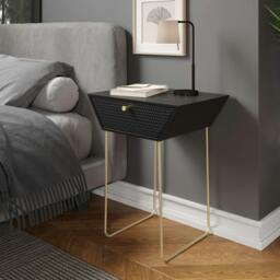 Rackhams Apollo 1-Drawer Metal Bedside Cabinet, Eccentric Art-Deco Nigthstand - Black & Copper - thumbnail 2
