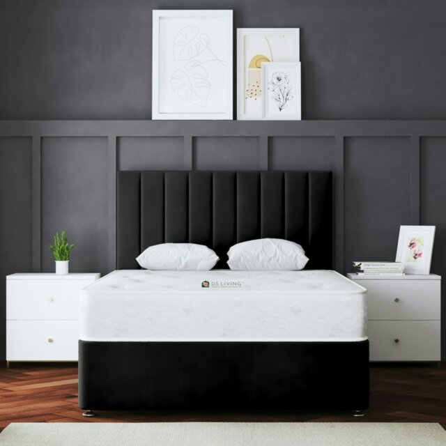 Rackhams Amelia Divan Bed with Upholstered Headboard - Two Drawers - Black - King - image 1