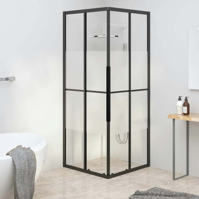Rackhams Shower Cabin Half Frosted ESG 80x80x180 cm Black