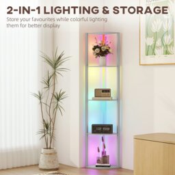Rackhams RGB LED Floor Lamp with Shelves and Remote Control for Living Room - Grey - thumbnail 4