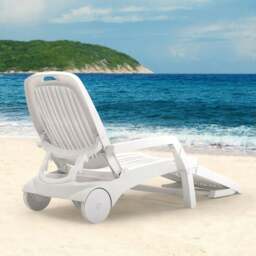 Rackhams 73.5cm W Outdoor Folding Lounge Chair Recliner with Wheels - White - thumbnail 5