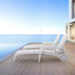 Rackhams 73.5cm W Outdoor Folding Lounge Chair Recliner with Wheels - White - thumbnail 2