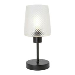 Rackhams Modern Clear Dimpled Glass Table Lamp with Matte Black Stem and Base