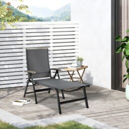 Rackhams Outdoor Folding Sun Lounger w/ Adjustable Backrest and Aluminium Grey - Grey - Aluminium, PP, Mesh - 69cm x 144cm x 111cm - thumbnail 1