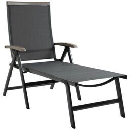Rackhams Outdoor Folding Sun Lounger w/ Adjustable Backrest and Aluminium Grey - Grey - Aluminium, PP, Mesh - 69cm x 144cm x 111cm - thumbnail 2
