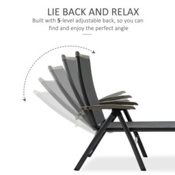 Rackhams Outdoor Folding Sun Lounger w/ Adjustable Backrest and Aluminium Grey - Grey - Aluminium, PP, Mesh - 69cm x 144cm x 111cm - thumbnail 3