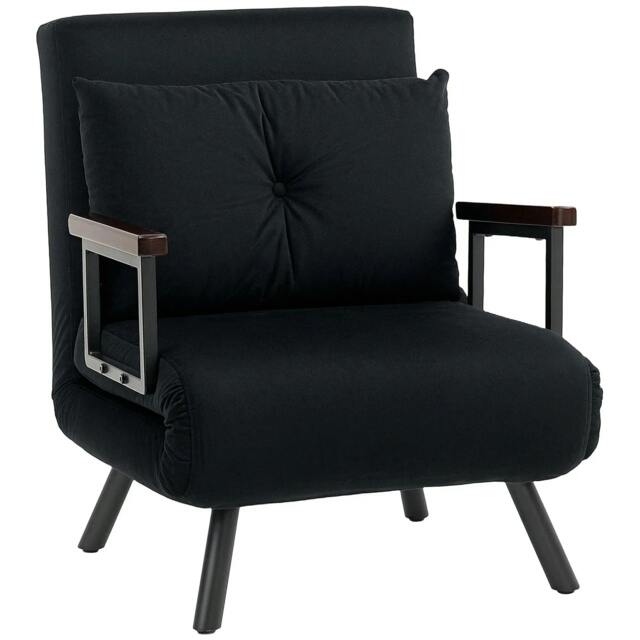 Rackhams 4-in-1 Velvet-Feel Single Chair Bed, with Pillow - Black