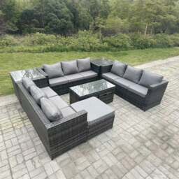 Rackhams 12 Seater Rattan Garden Furniture Set with 3 Sofas, Coffee Table, 3 Footstools and 2 Side Tables - Dark Grey - thumbnail 2