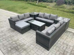 Rackhams 12 Seater Rattan Garden Furniture Set with 3 Sofas, Coffee Table, 3 Footstools and 2 Side Tables - Dark Grey - thumbnail 3
